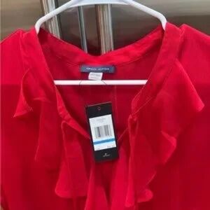 NWT TOMMY HILFIGER RED RUFFLE NECK SLEEVELESS TOP SIZE XL